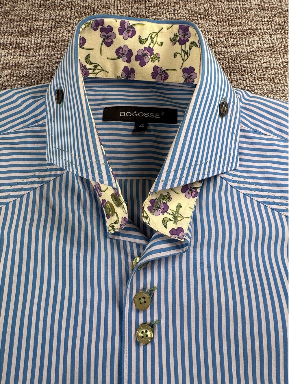 Bogosse Men's Luxury Blue White Striped Shirt Contemporary 4